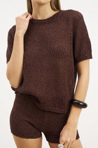 Crochet Knit Relaxed T Shirt - Carob