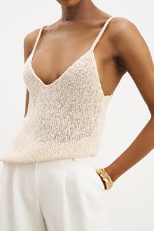 Crochet Knit Plunging Cami Top - Cream
