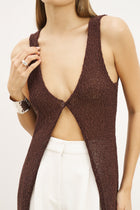Crochet Knit V Neck Maxi Waistcoat - Carob