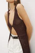 Crochet Knit V Neck Maxi Waistcoat - Carob