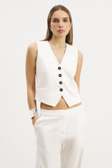 Straight Cut Linen Waistcoat - White