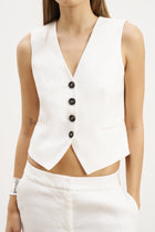 Straight Cut Linen Waistcoat - White