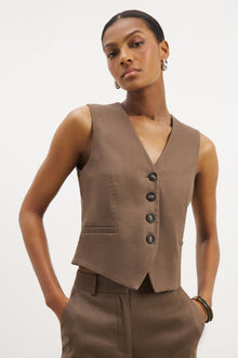 Straight Cut Linen Waistcoat - Truffle