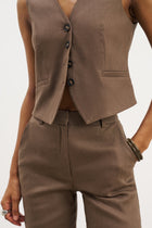 Tailored Linen High Rise Trousers - Truffle