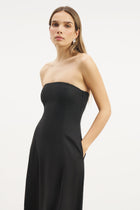 Strapless Linen A Line Maxi Dress - Black