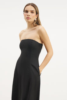 Strapless Linen A Line Maxi Dress - Black