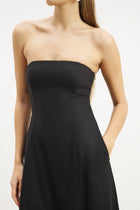 Strapless Linen A Line Maxi Dress - Black