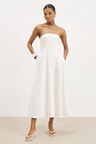 Strapless Linen A Line Maxi Dress - White