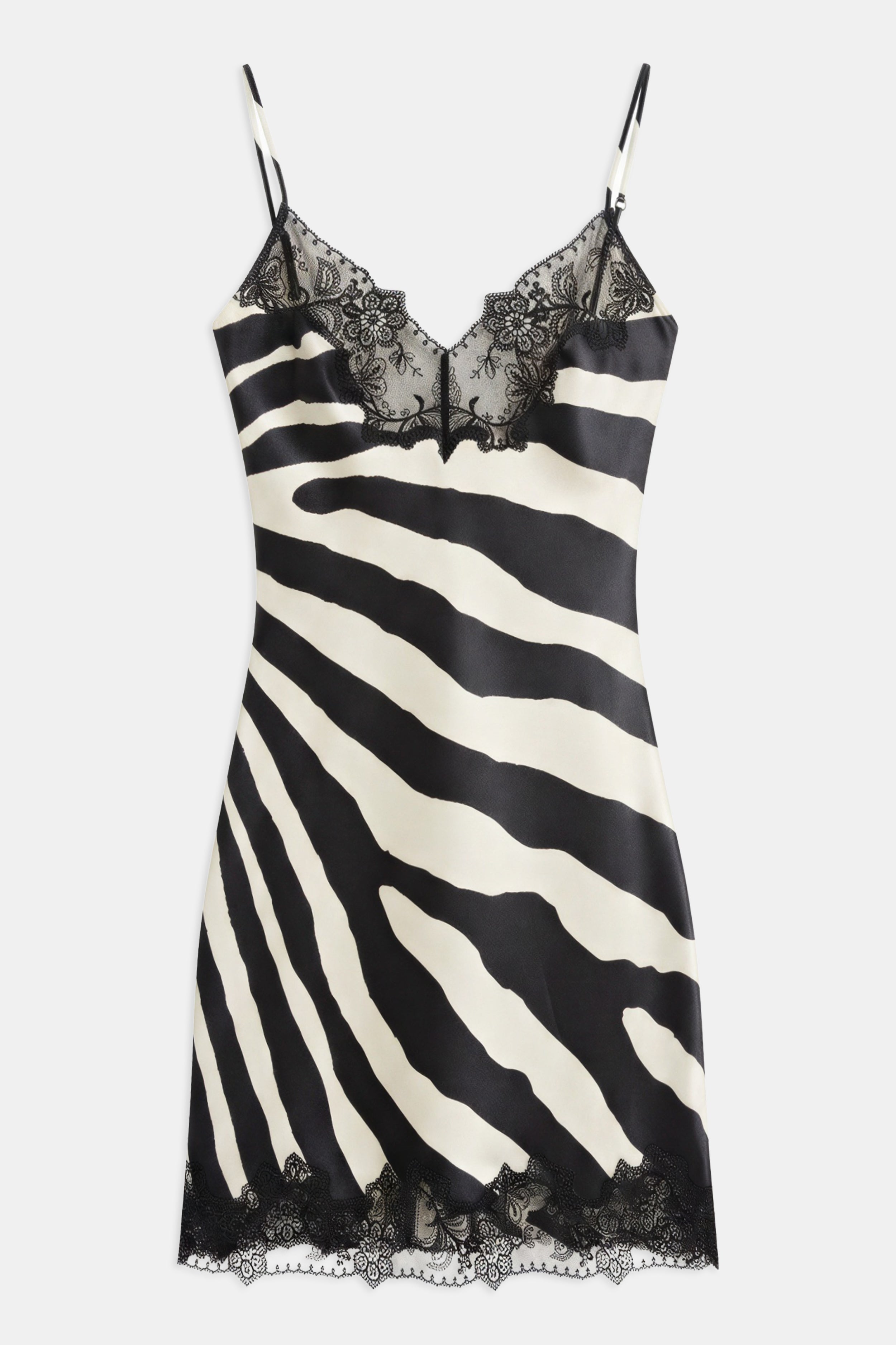 Satin Lace Detail Camisole Mini Dress - Abstract Zebra