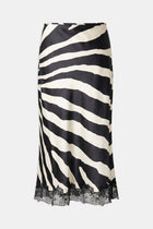 Satin Lace Detail Midi Skirt - Abstract Zebra