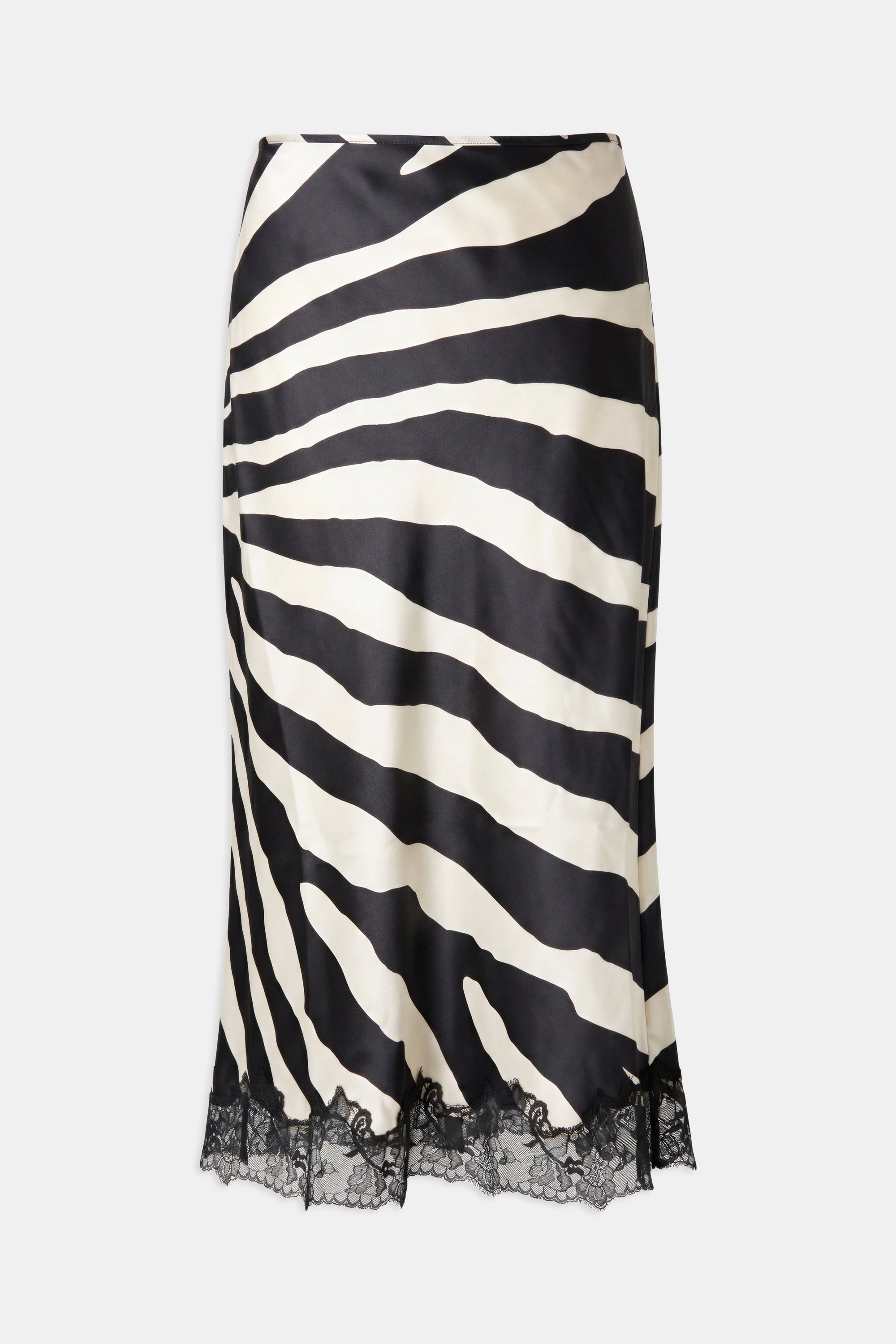 Satin Lace Detail Midi Skirt - Abstract Zebra