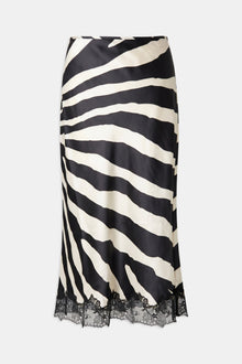 Satin Lace Detail Midi Skirt - Abstract Zebra