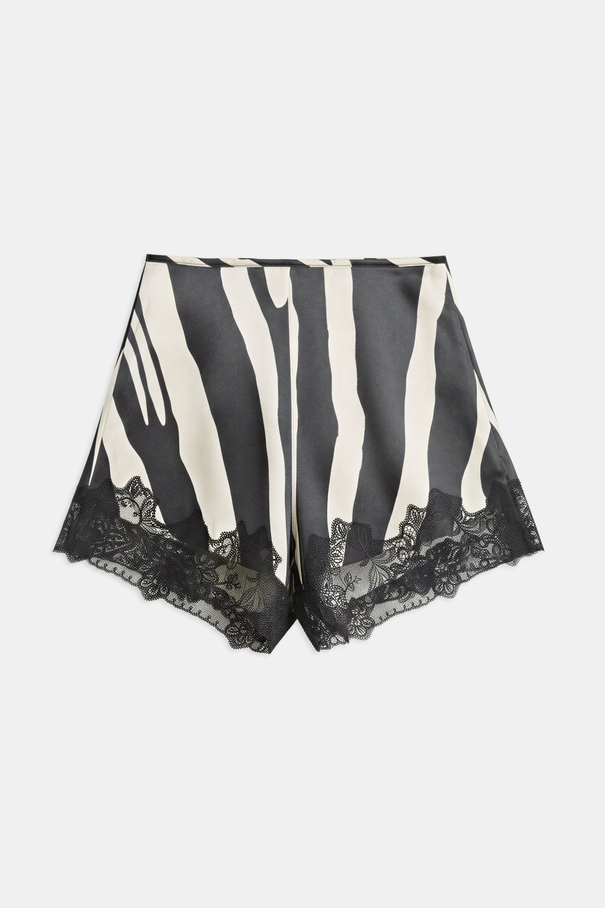 Satin Lace Detail Shorts - Abstract Zebra