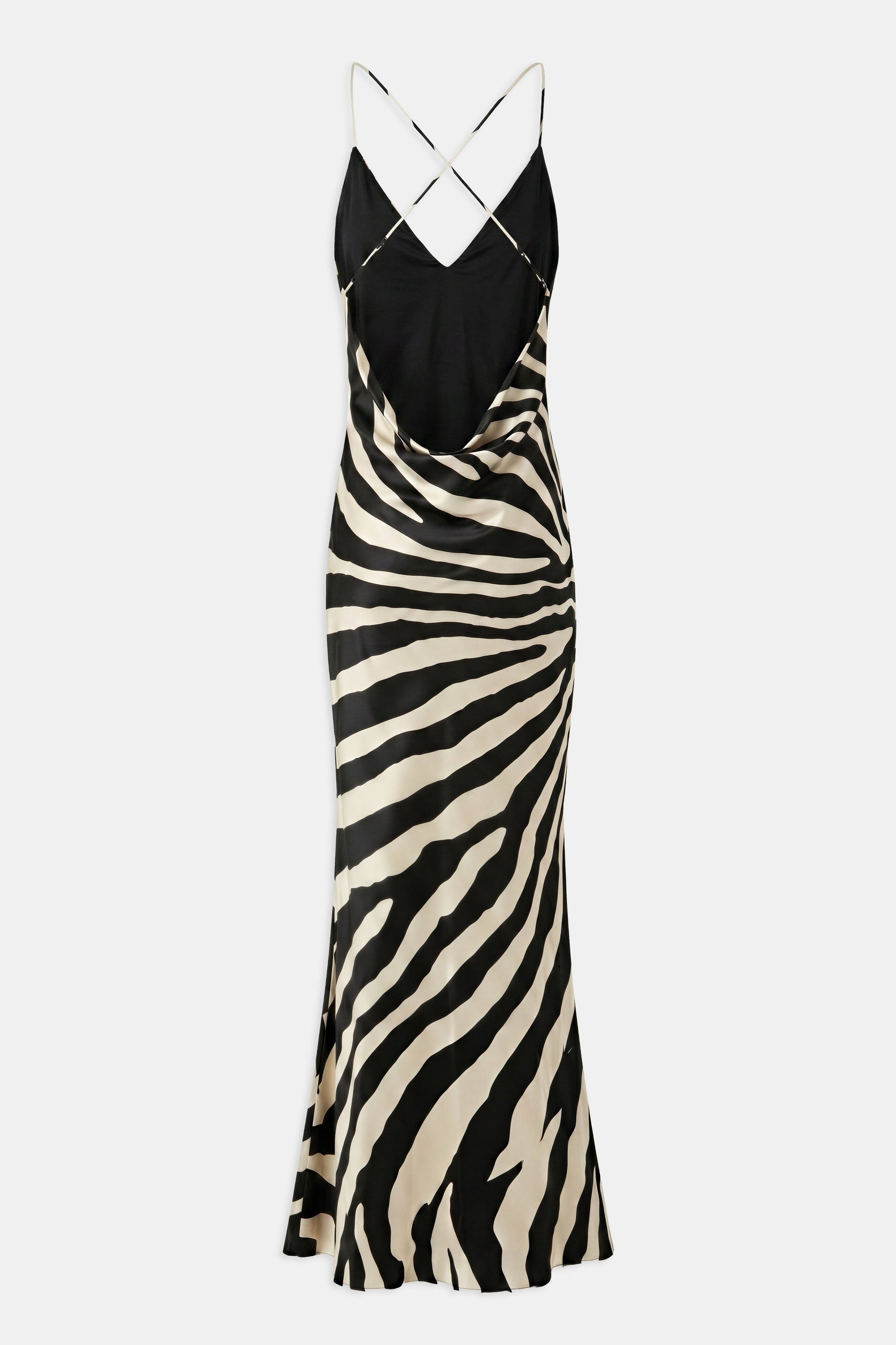 Satin Slinky Cowl Back Gown - Abstract Zebra