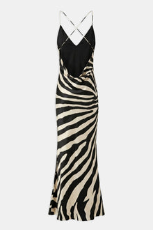 Satin Slinky Cowl Back Gown - Abstract Zebra