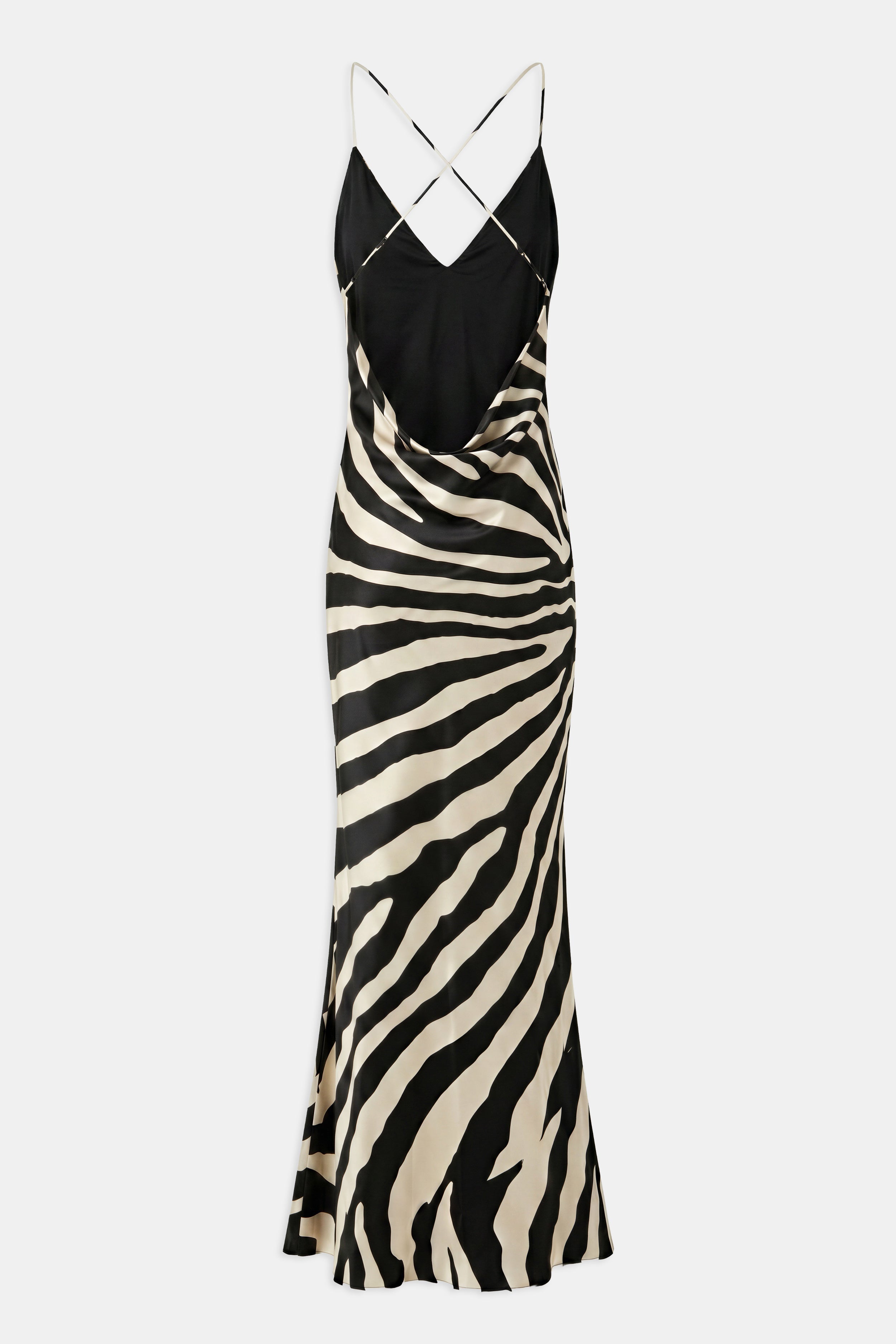 Satin Slinky Cowl Back Gown - Abstract Zebra