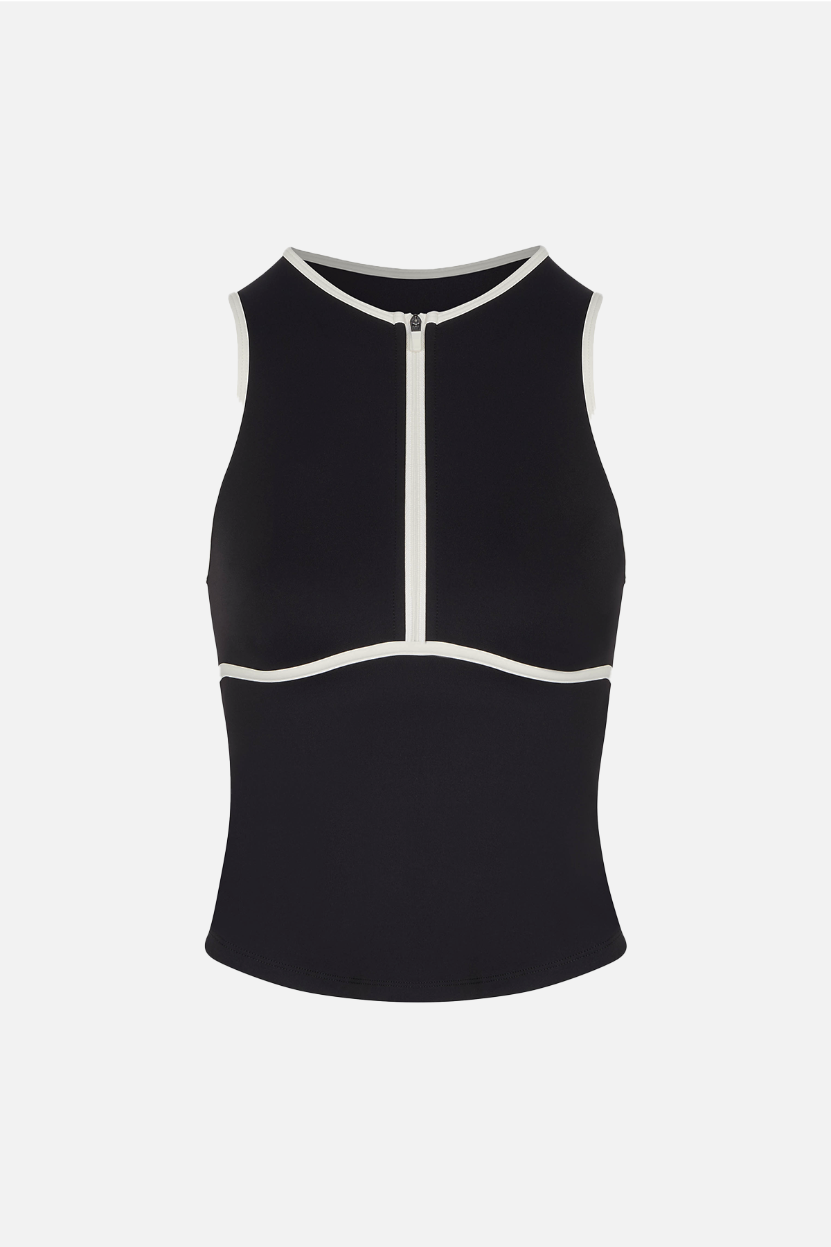 Base Contrast Trim Sleeveless Zip Up Jacket  - Black/Tofu