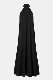 Sheer Chiffon High Neck Volume Maxi Dress - Black