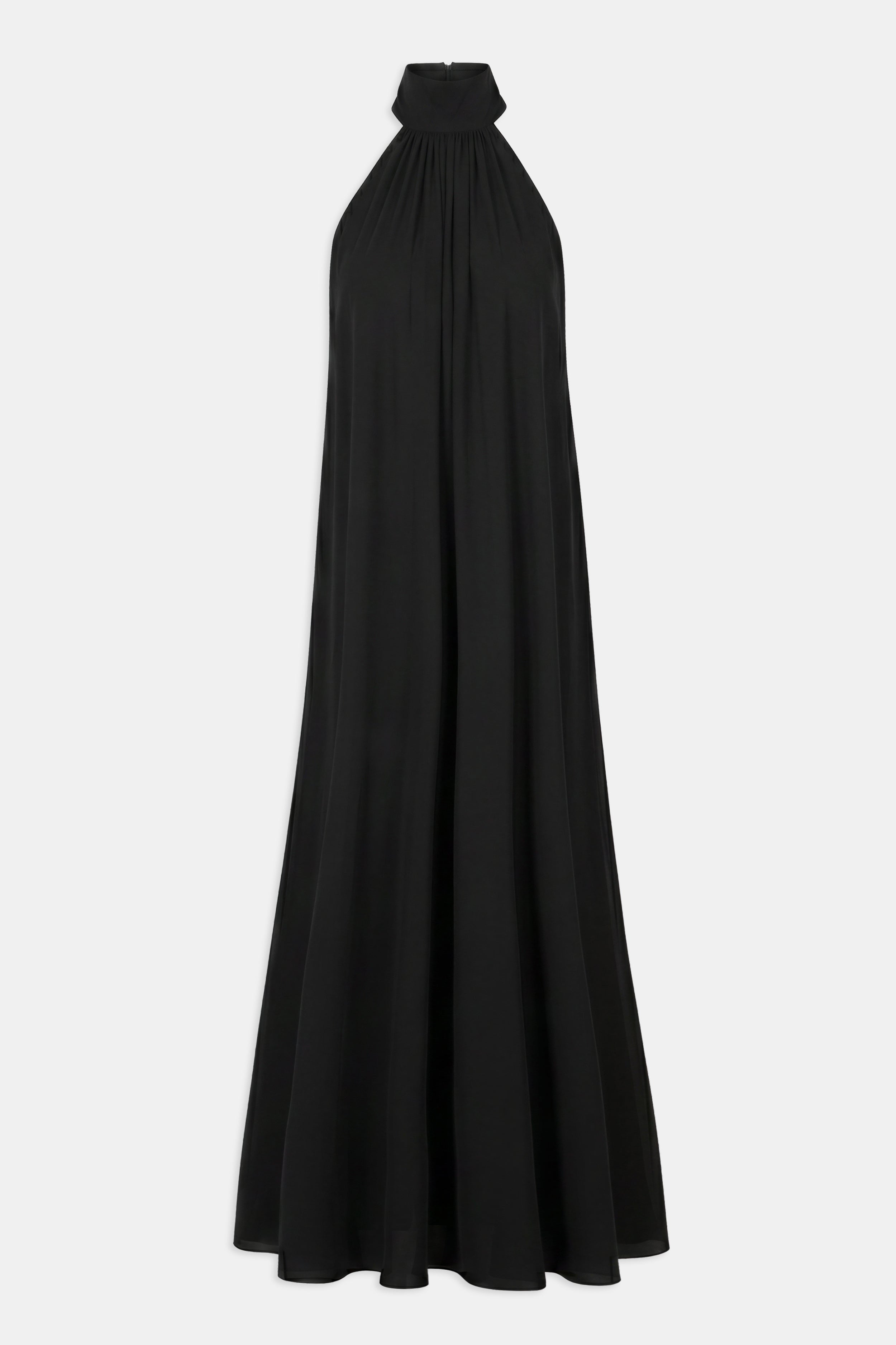 Sheer Chiffon High Neck Volume Maxi Dress - Black