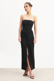 Strapless Peplum Maxi Dress - Black