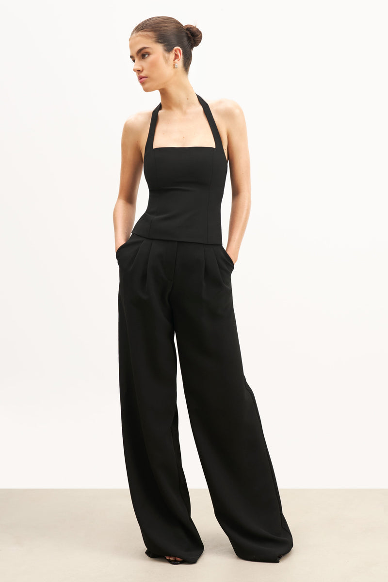 Effortless Tailored Halter Bodice Top - Black
