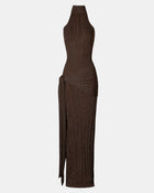 Fine Knit Gathered Halter Neck Maxi Dress - Carob Shimmer