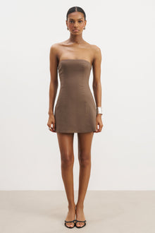 Strapless Linen A Line Mini Dress - Truffle