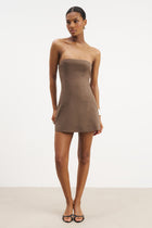 Strapless Linen A Line Mini Dress - Truffle