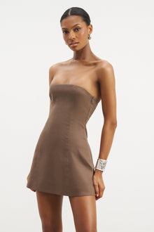 Strapless Linen A Line Mini Dress - Truffle