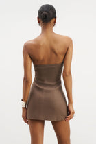 Strapless Linen A Line Mini Dress - Truffle