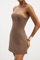 Strapless Linen A Line Mini Dress - Truffle
