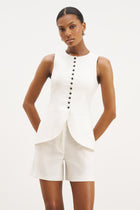 Tailored Linen Peplum Waistcoat - White