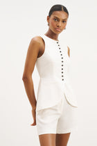 Tailored Linen Peplum Waistcoat - White