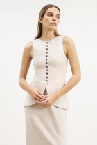 Tailored Linen Peplum Waistcoat - Birch