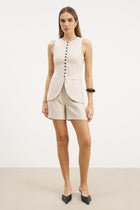 Tailored Linen Peplum Waistcoat - Birch