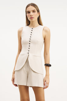 Tailored Linen Peplum Waistcoat - Birch