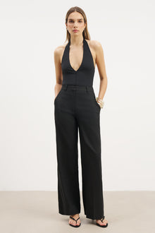 Tailored Linen High Rise Trousers - Black