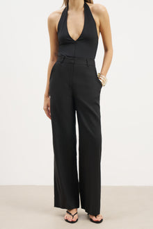Tailored Linen High Rise Trousers - Black