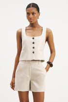 Scoop Neck Linen Waistcoat - Birch