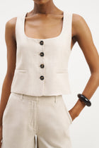 Scoop Neck Linen Waistcoat - Birch