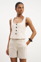 Scoop Neck Linen Waistcoat - Birch