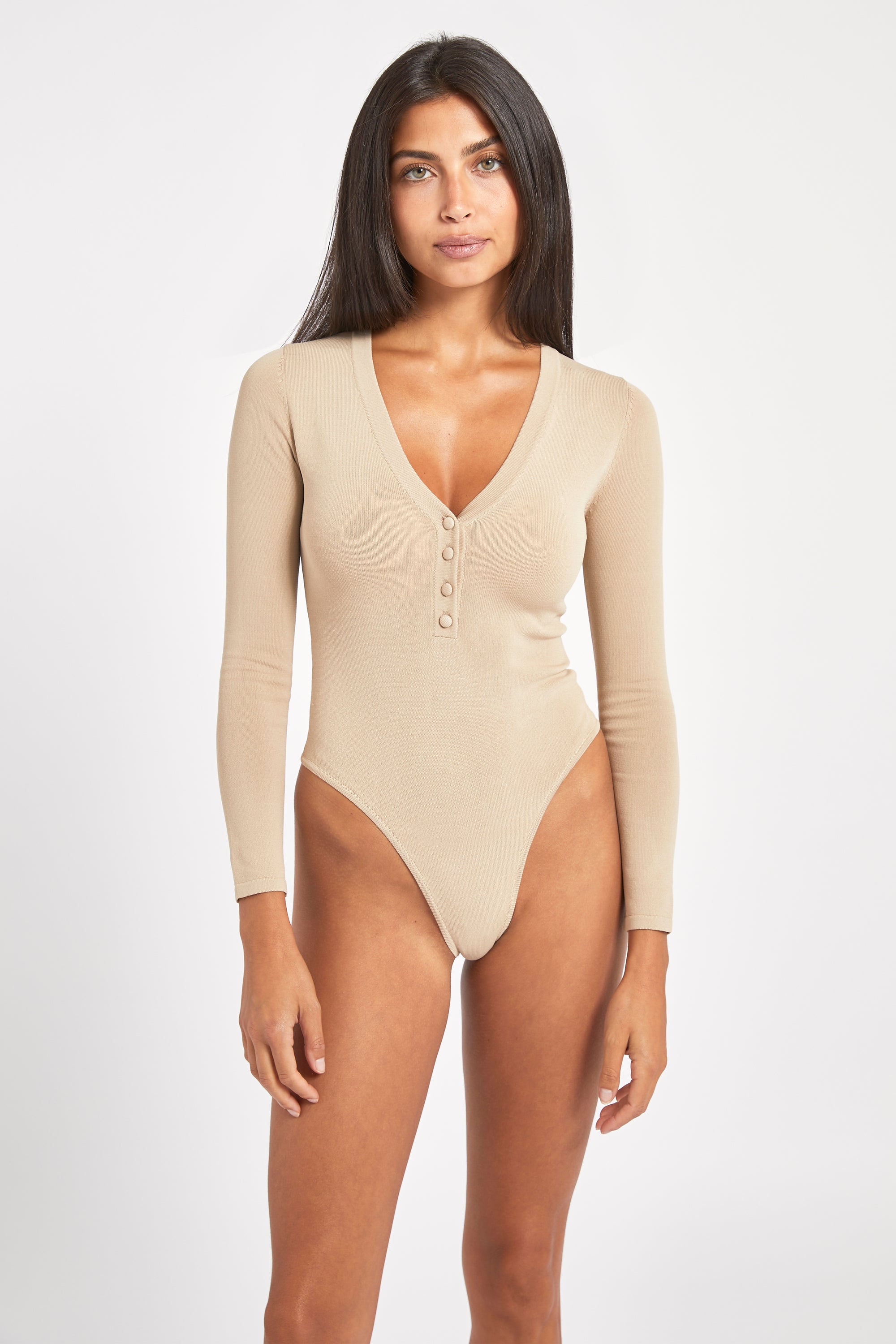 Fine Knit Henley Bodysuit - Oak