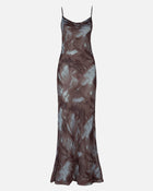 Ruched Chiffon Maxi Dress - Blue Marble