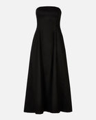 Strapless Linen A Line Maxi Dress - Black