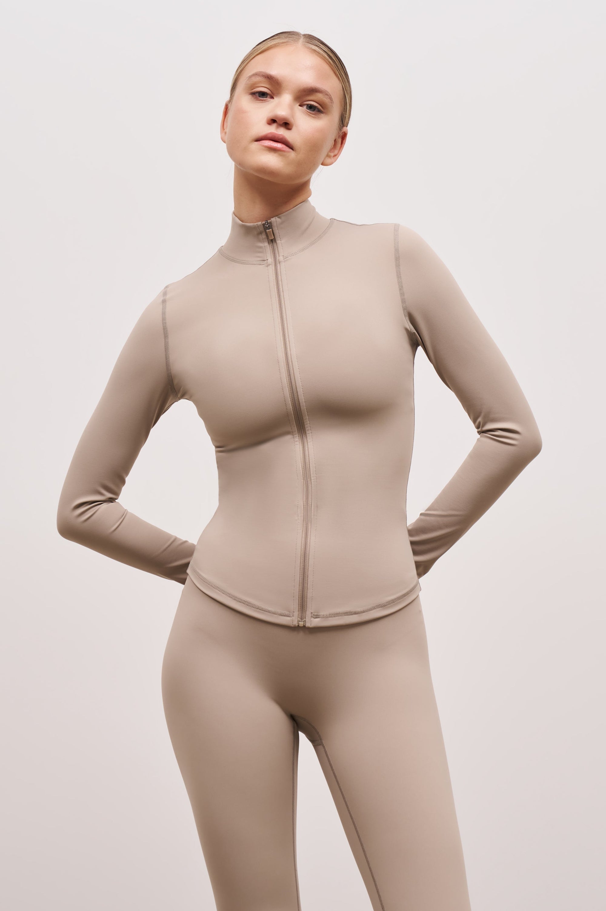 Base Sculpting Zip Up Jacket - Taupe