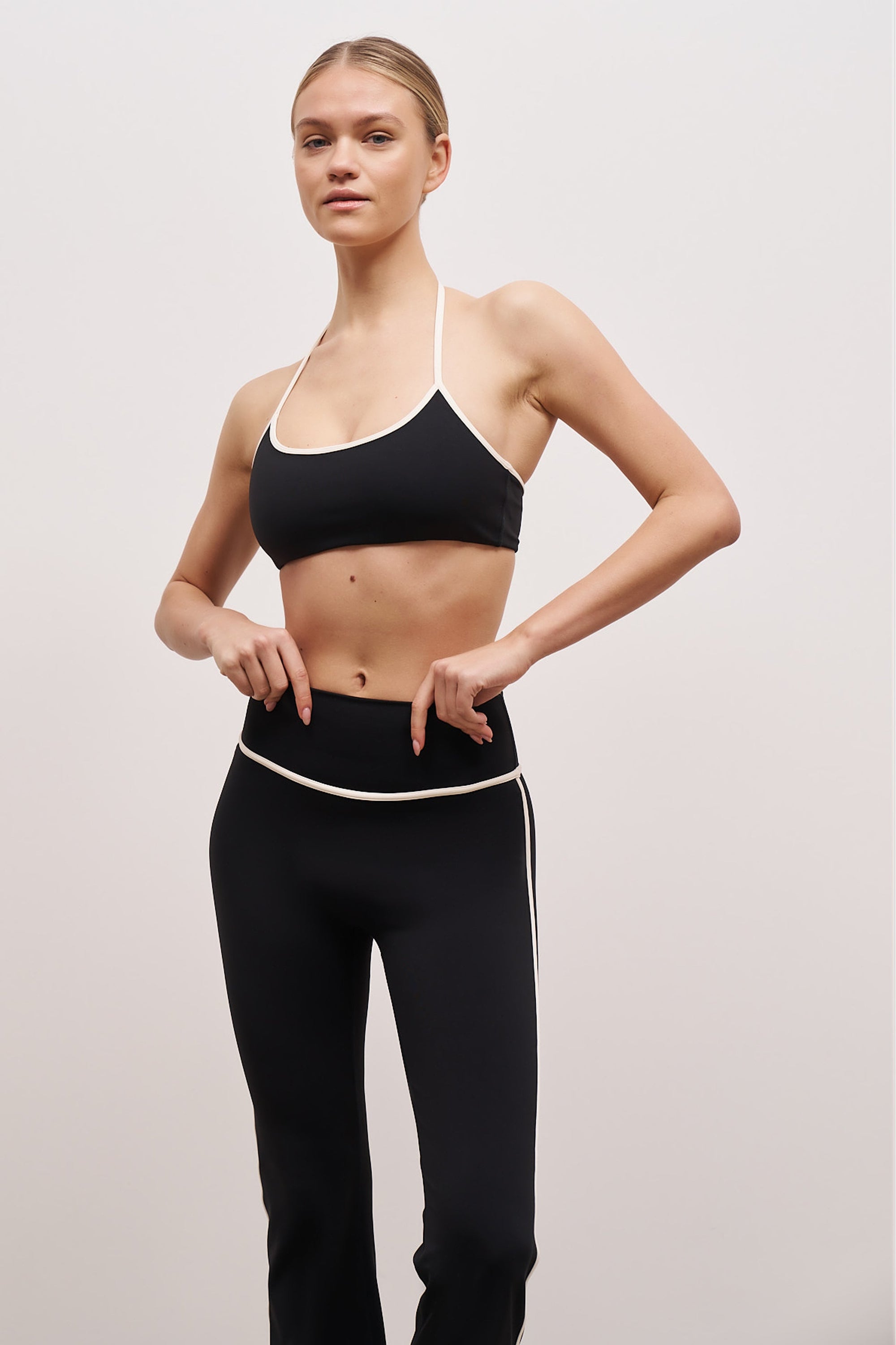 Base Contrast Trim Halter Cami Bra - Black/Tofu