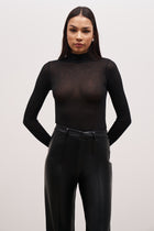 Semi Sheer High Neck Bodysuit - Black