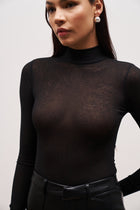 Semi Sheer High Neck Bodysuit - Black