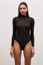 Semi Sheer High Neck Bodysuit - Black