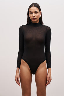 Semi Sheer High Neck Bodysuit - Black